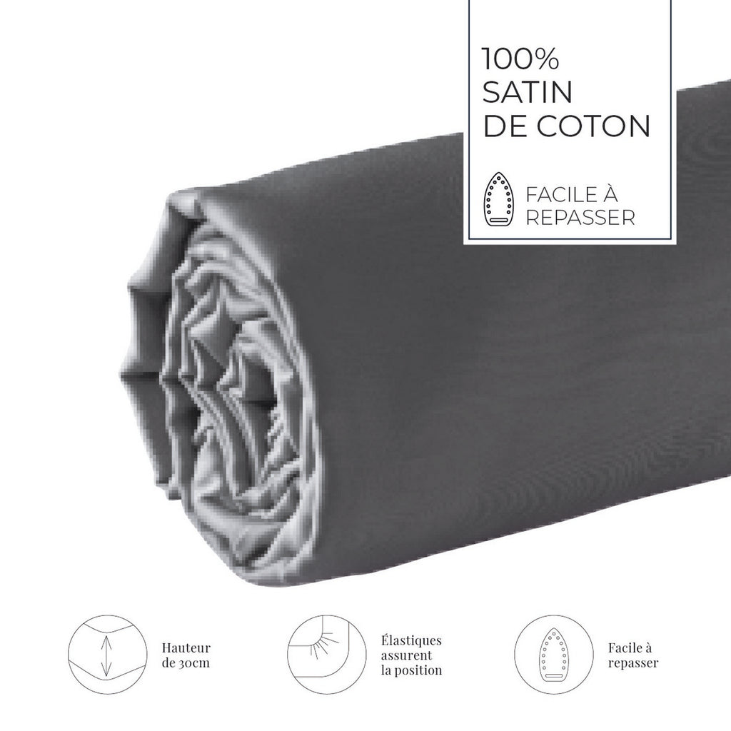 Jacquard - Drap-Housse - Satin De Coton - Gris 02