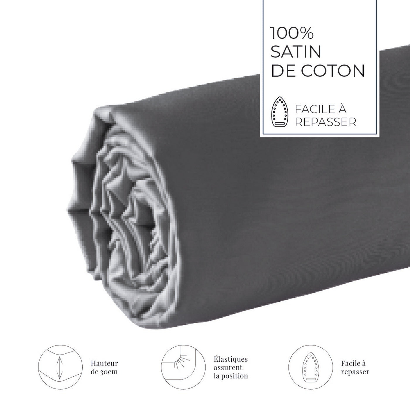 Jacquard - Drap-Housse - Satin De Coton - Gris 02