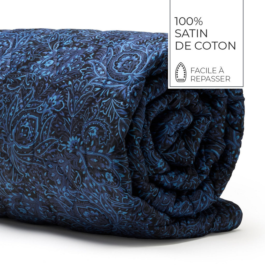 Eclipse Fleuri - Bedspread - Cotton Satin - Blue