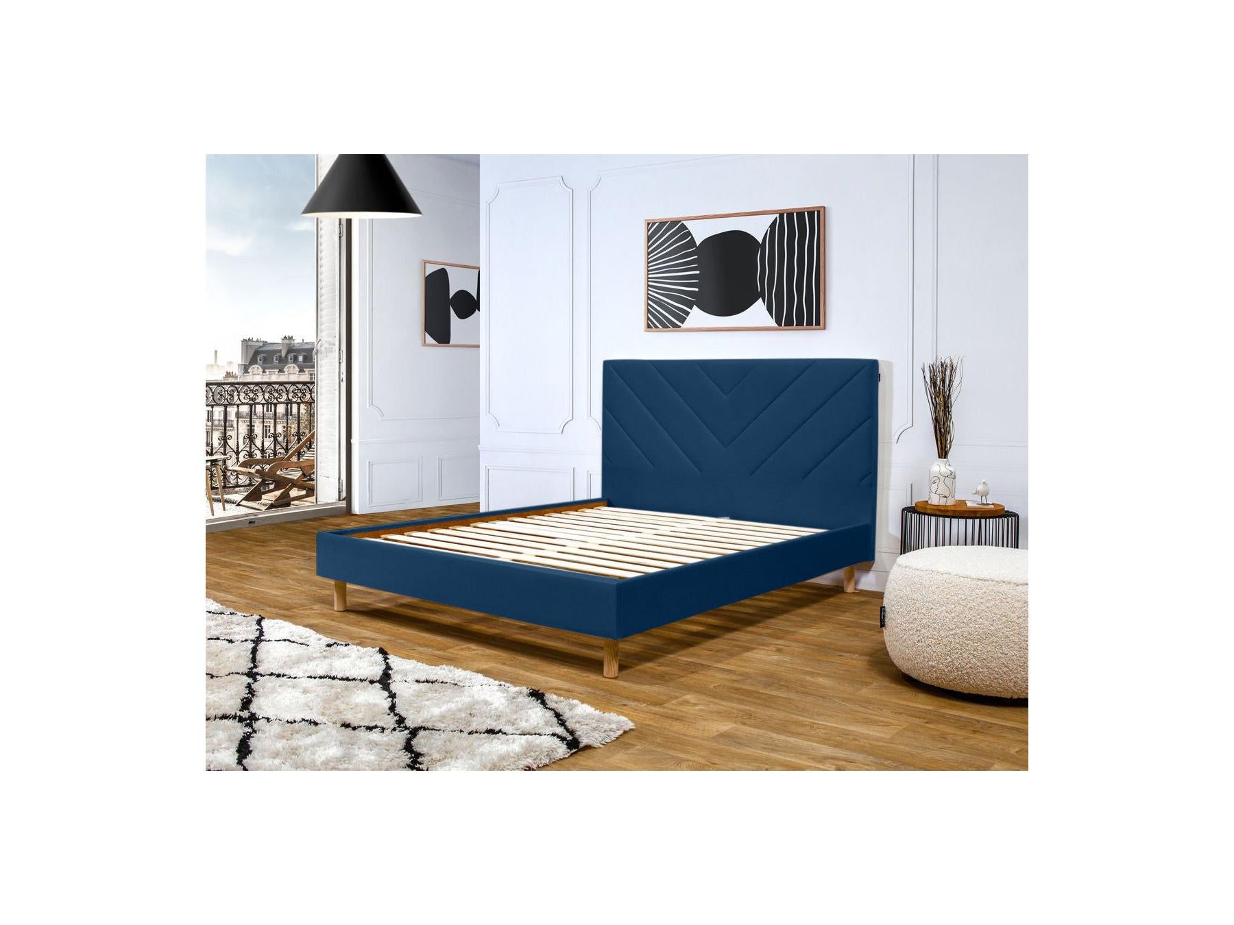 Romane - Cama con lamas macizas - Tejido de terciopelo