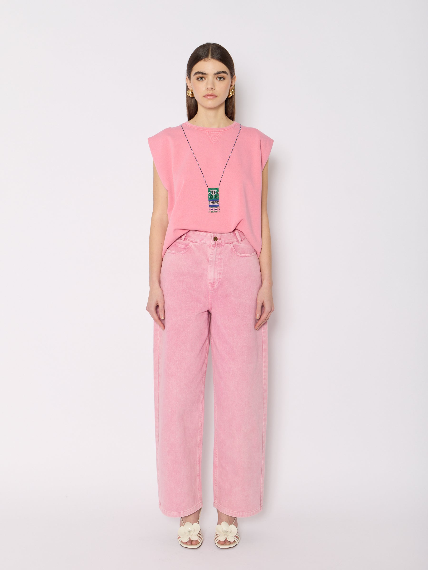 Wide Leg Jeans - Pink
