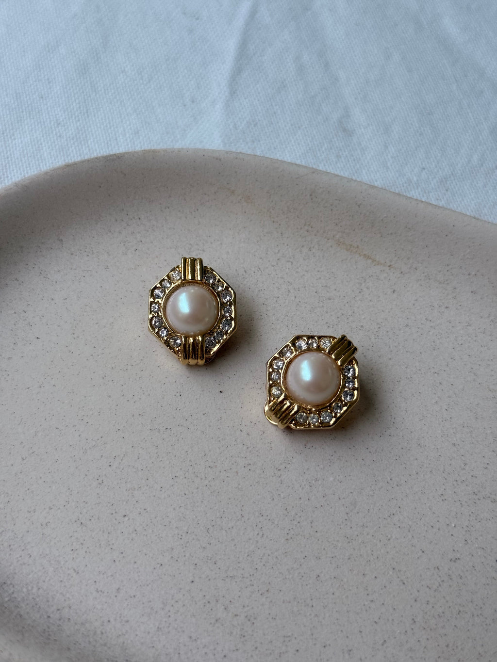 Boucles D’Oreilles Vintage - Perles Et Strass Fantaisie