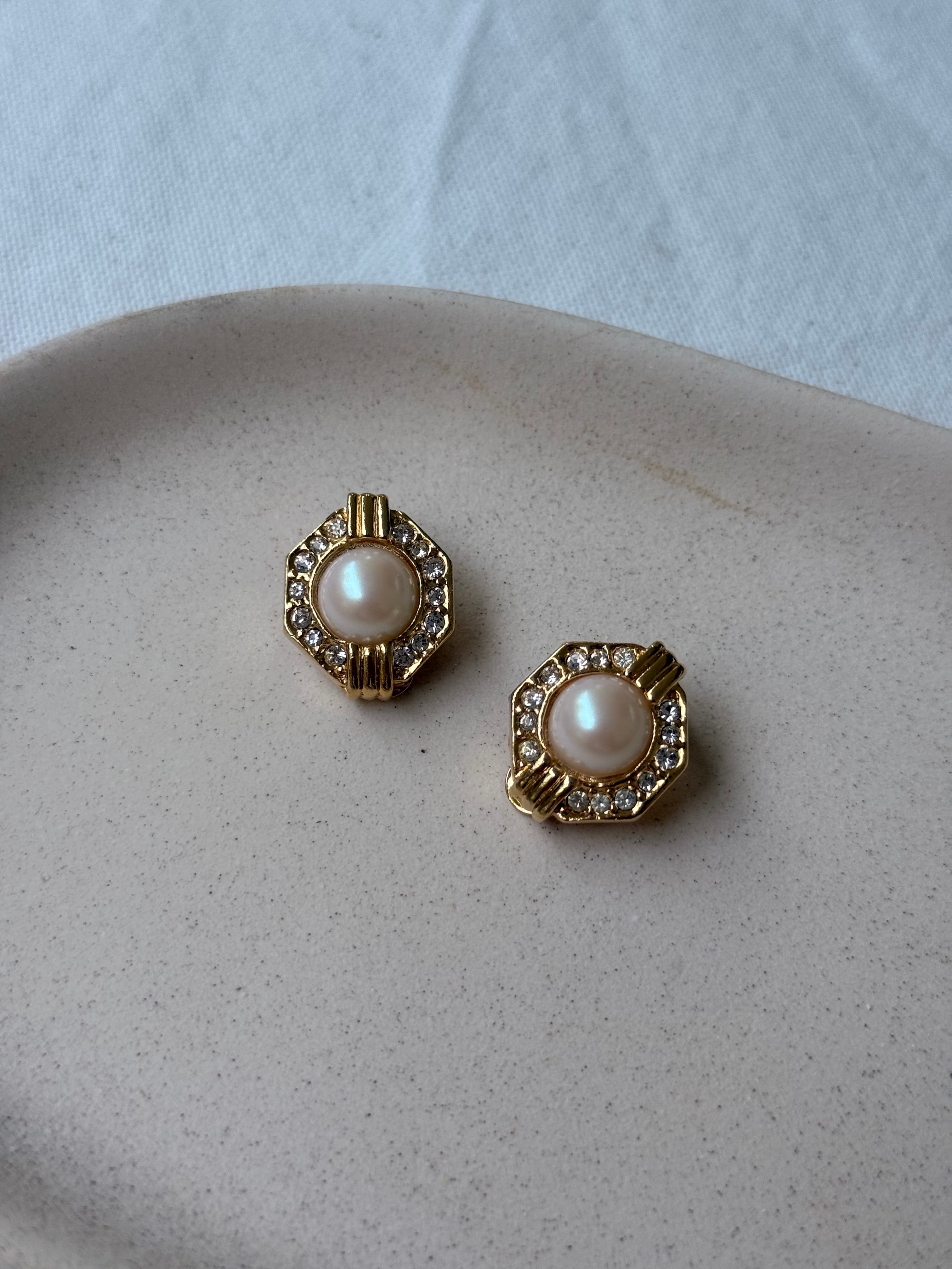 Boucles D’Oreilles Vintage - Perles Et Strass Fantaisie