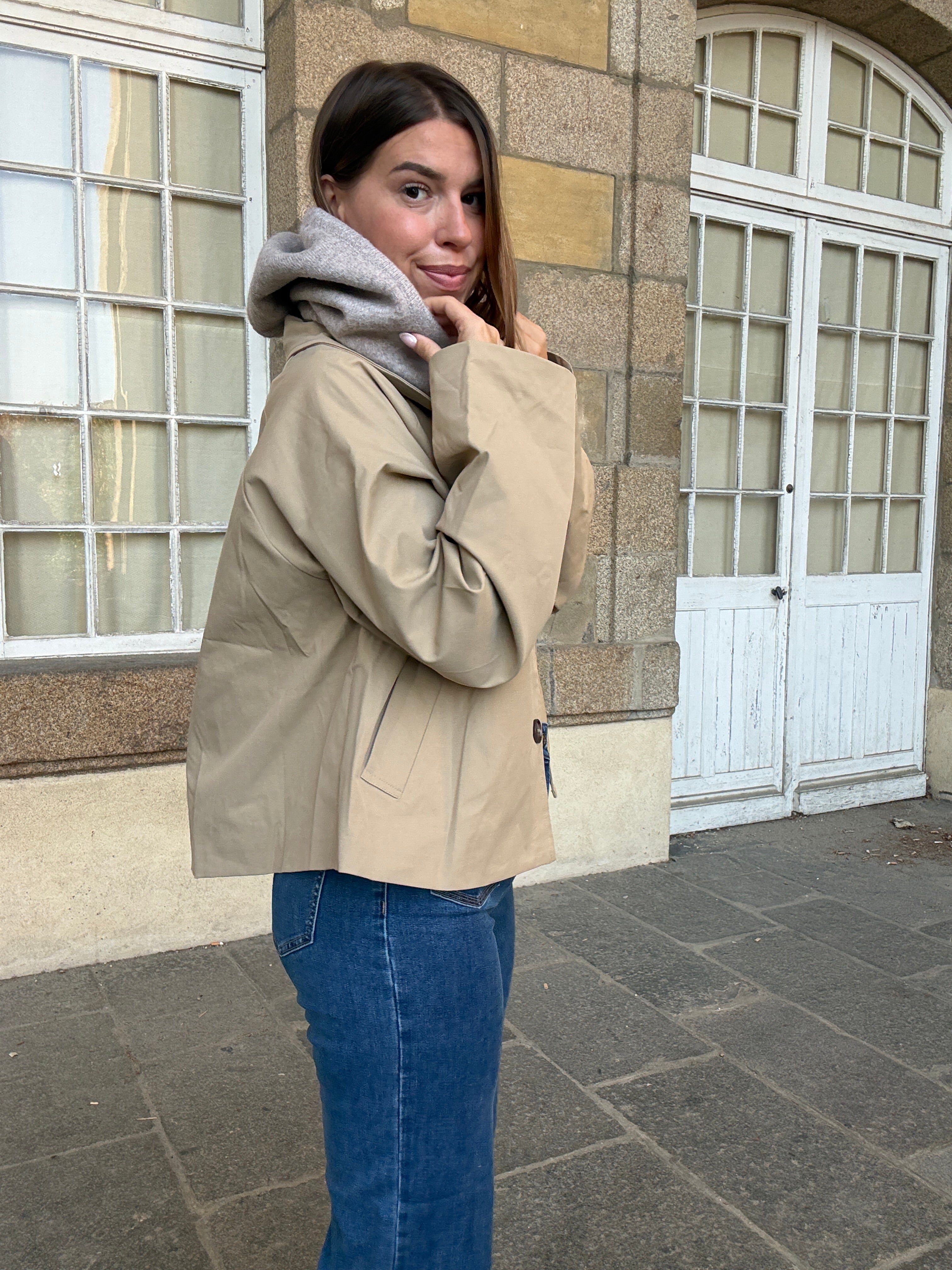 Cagoule en laine et cachemire taupe