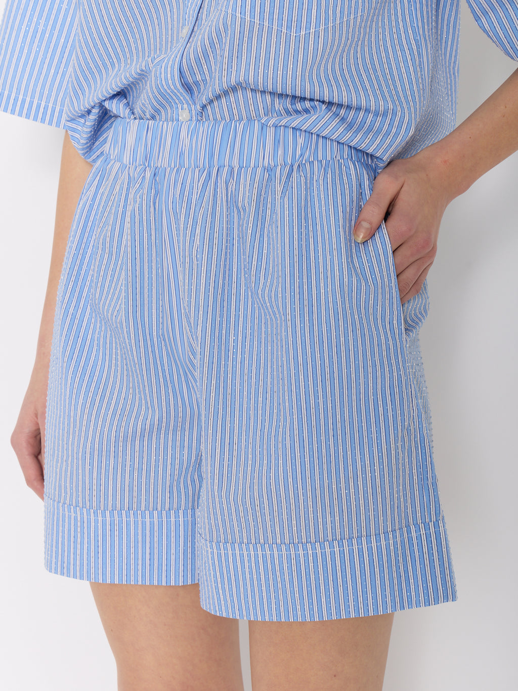Short Raye Avec Strass - Light-Blue