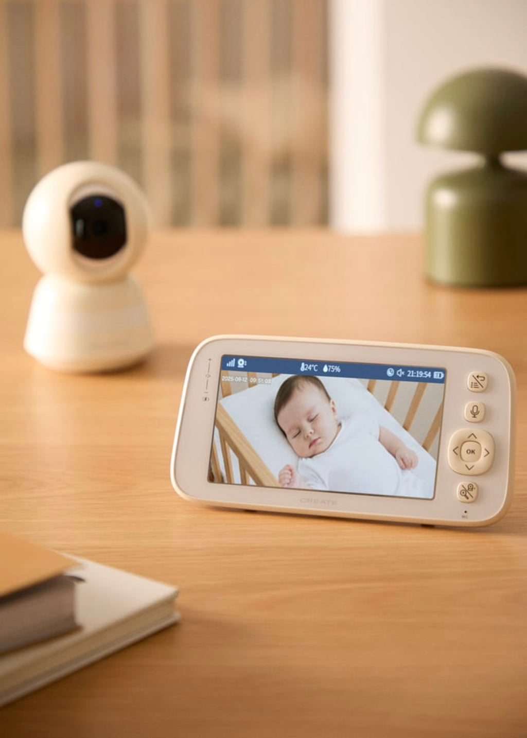 Baby Cam Connect Pro - Cámara de vigilancia para bebés con wifi, monitor y audio bidireccional - Blanco roto