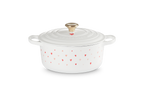 Cocotte Ronde Signature - Fonte Émaillée - 22Cm - Motifs Cœurs - Bouton Doré Clair