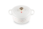 Cocotte Ronde Signature - Fonte Émaillée - 22Cm - Motifs Cœurs - Bouton Doré Clair