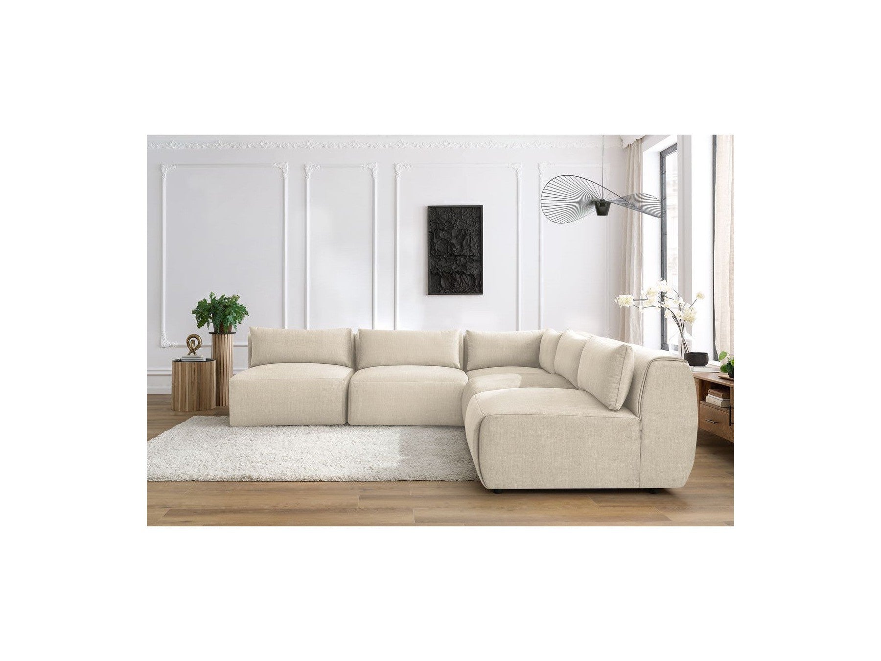 Jeanne - Modular Fixed Corner Sofa - Velvet Fabric with 4 Armless Chairs and 1 Corner Unit