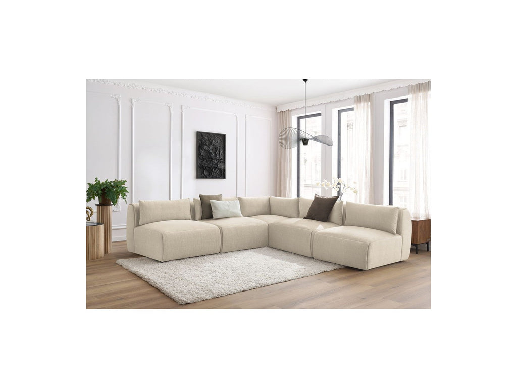 Jeanne - Modular Fixed Corner Sofa - Velvet Fabric with 4 Armless Chairs and 1 Corner Unit