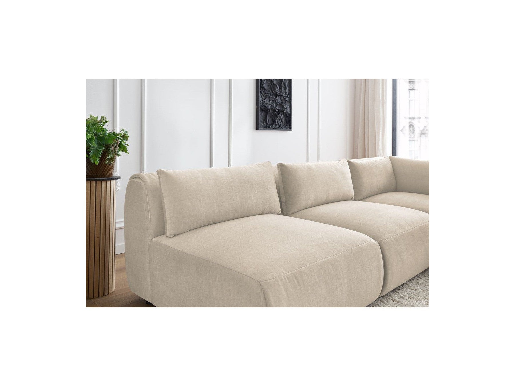 Jeanne - Modular Fixed Corner Sofa - Velvet Fabric with 4 Armless Chairs and 1 Corner Unit