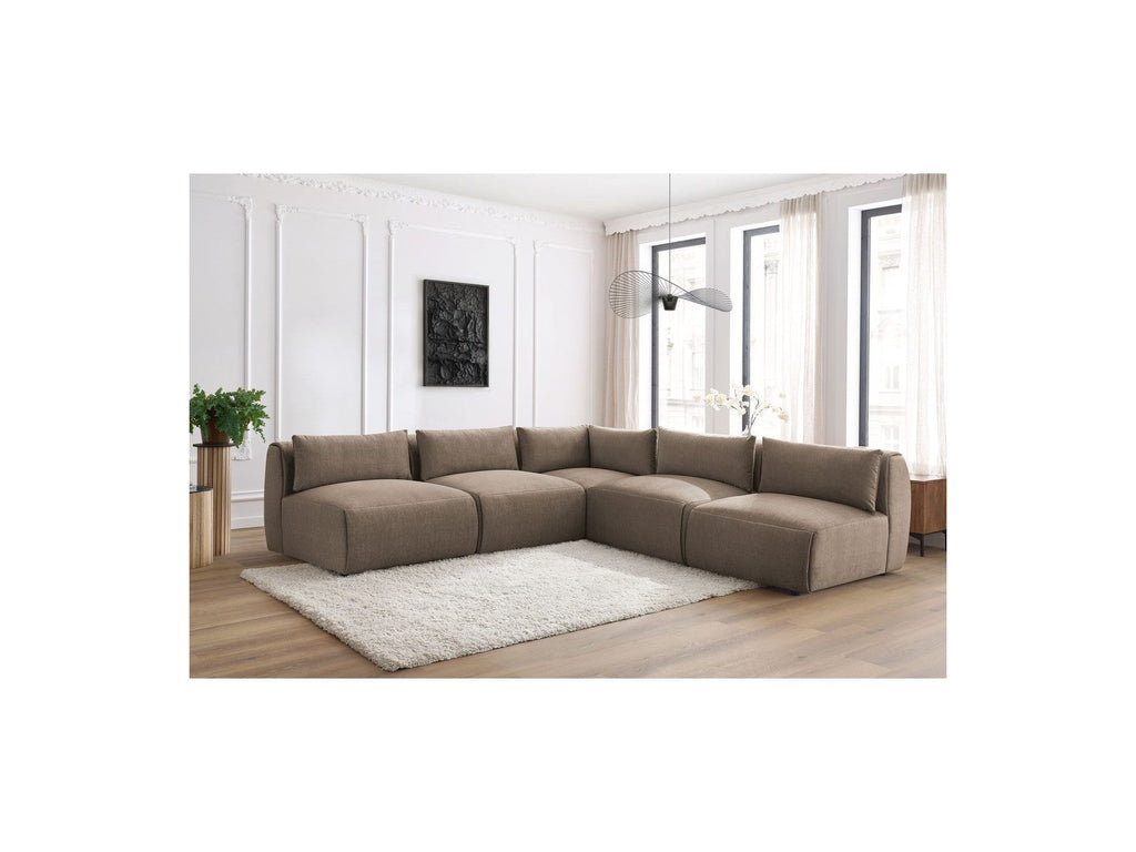 Jeanne - Modular Fixed Corner Sofa - Velvet Fabric with 4 Armless Chairs and 1 Corner Unit