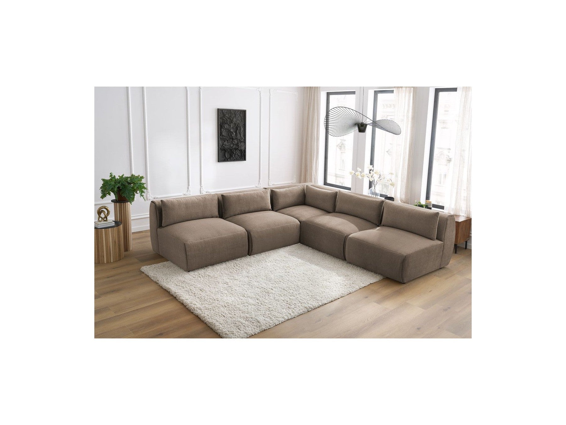 Jeanne - Modular Fixed Corner Sofa - Velvet Fabric with 4 Armless Chairs and 1 Corner Unit