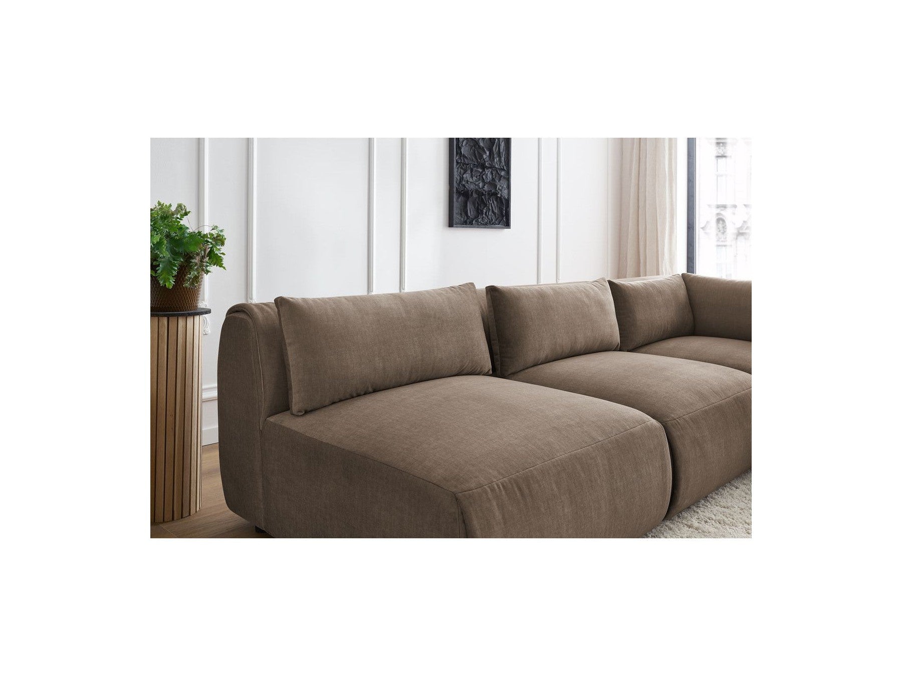 Jeanne - Modular Fixed Corner Sofa - Velvet Fabric with 4 Armless Chairs and 1 Corner Unit