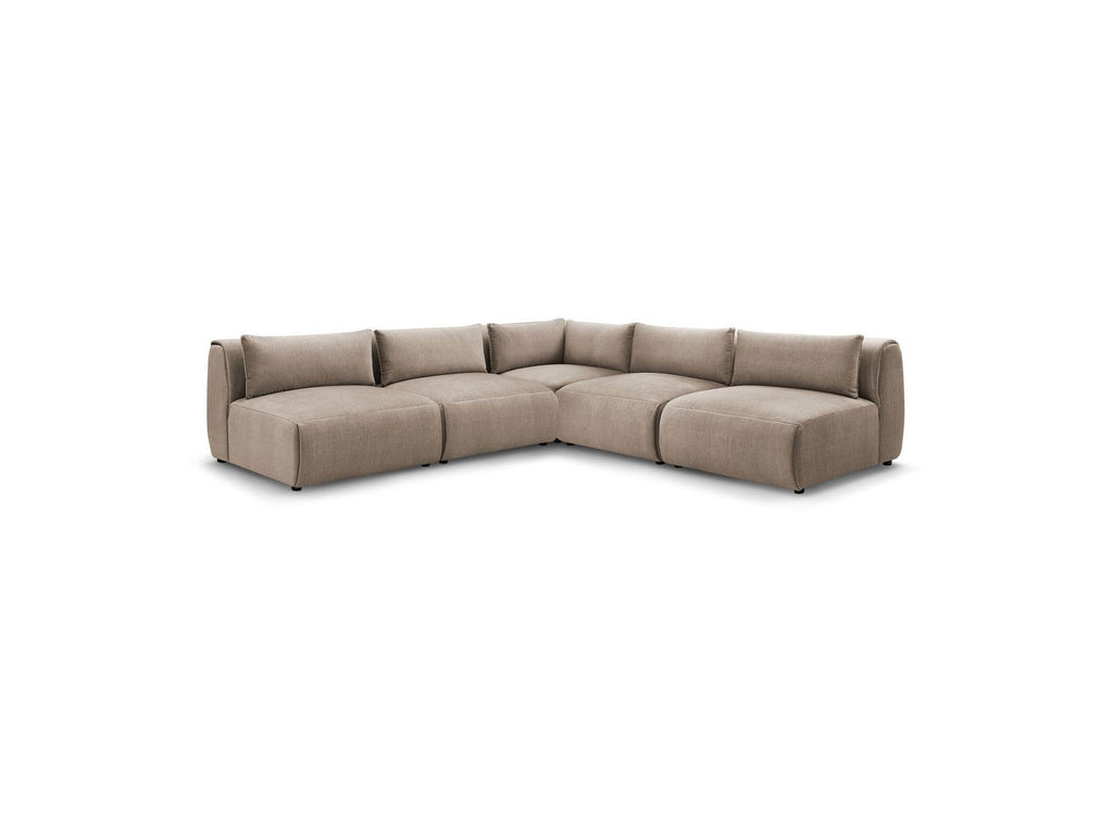 Jeanne - Modular Fixed Corner Sofa - Velvet Fabric with 4 Armless Chairs and 1 Corner Unit