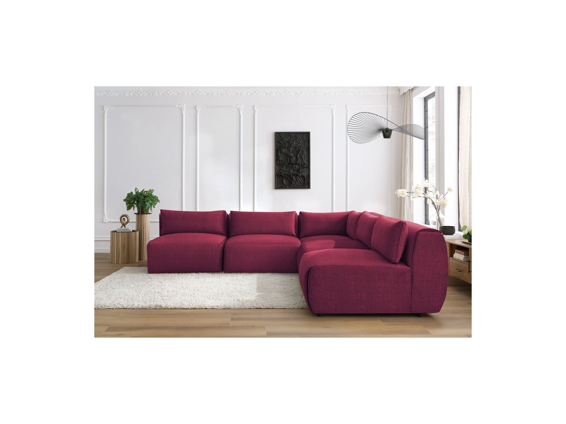 Jeanne - Modular Fixed Corner Sofa - Velvet Fabric with 4 Armless Chairs and 1 Corner Unit