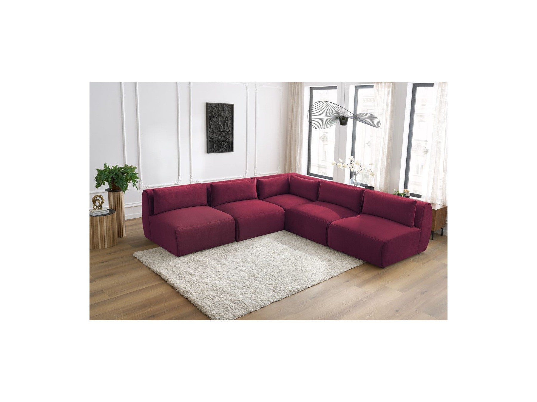 Jeanne - Modular Fixed Corner Sofa - Velvet Fabric with 4 Armless Chairs and 1 Corner Unit