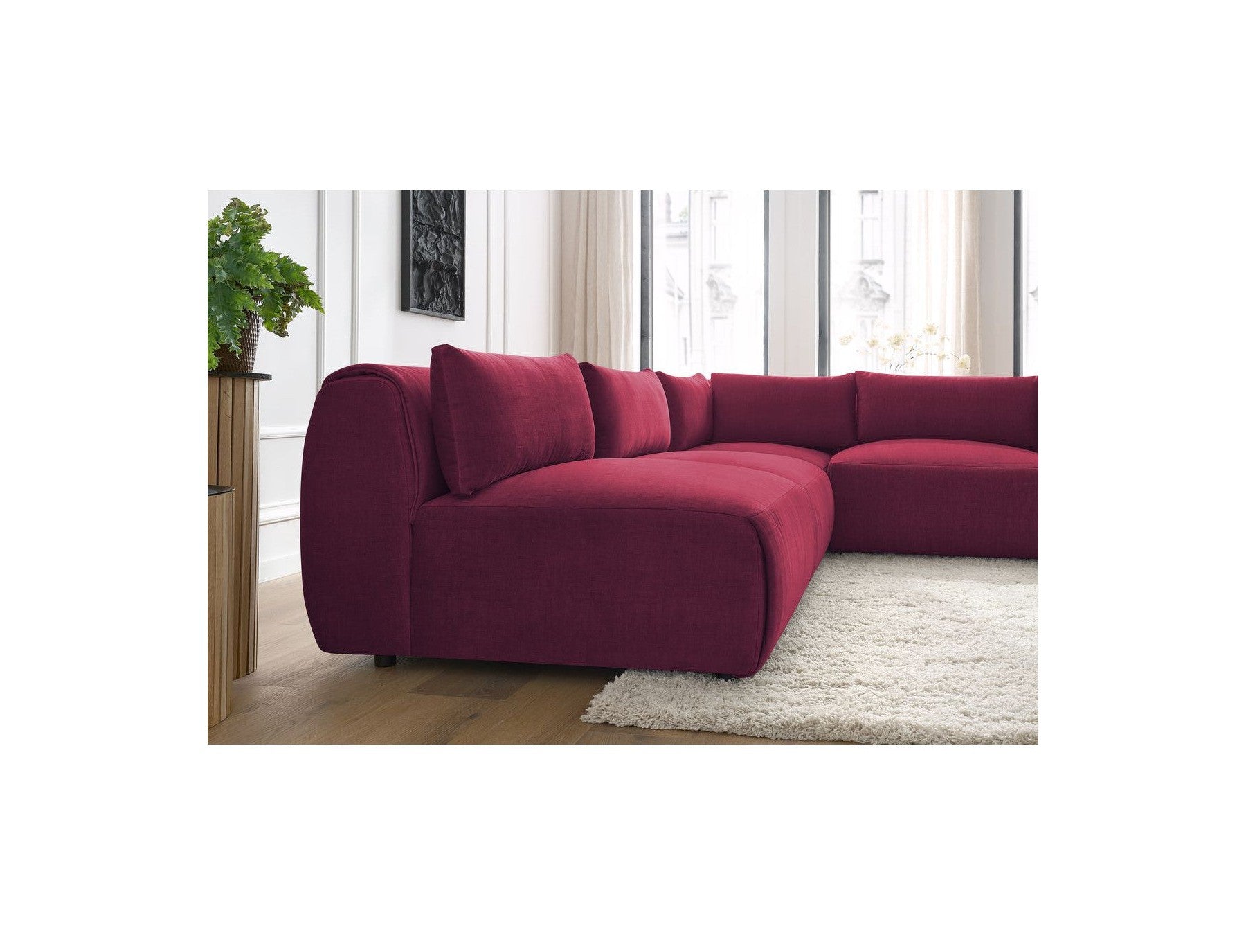 Jeanne - Modular Fixed Corner Sofa - Velvet Fabric with 4 Armless Chairs and 1 Corner Unit