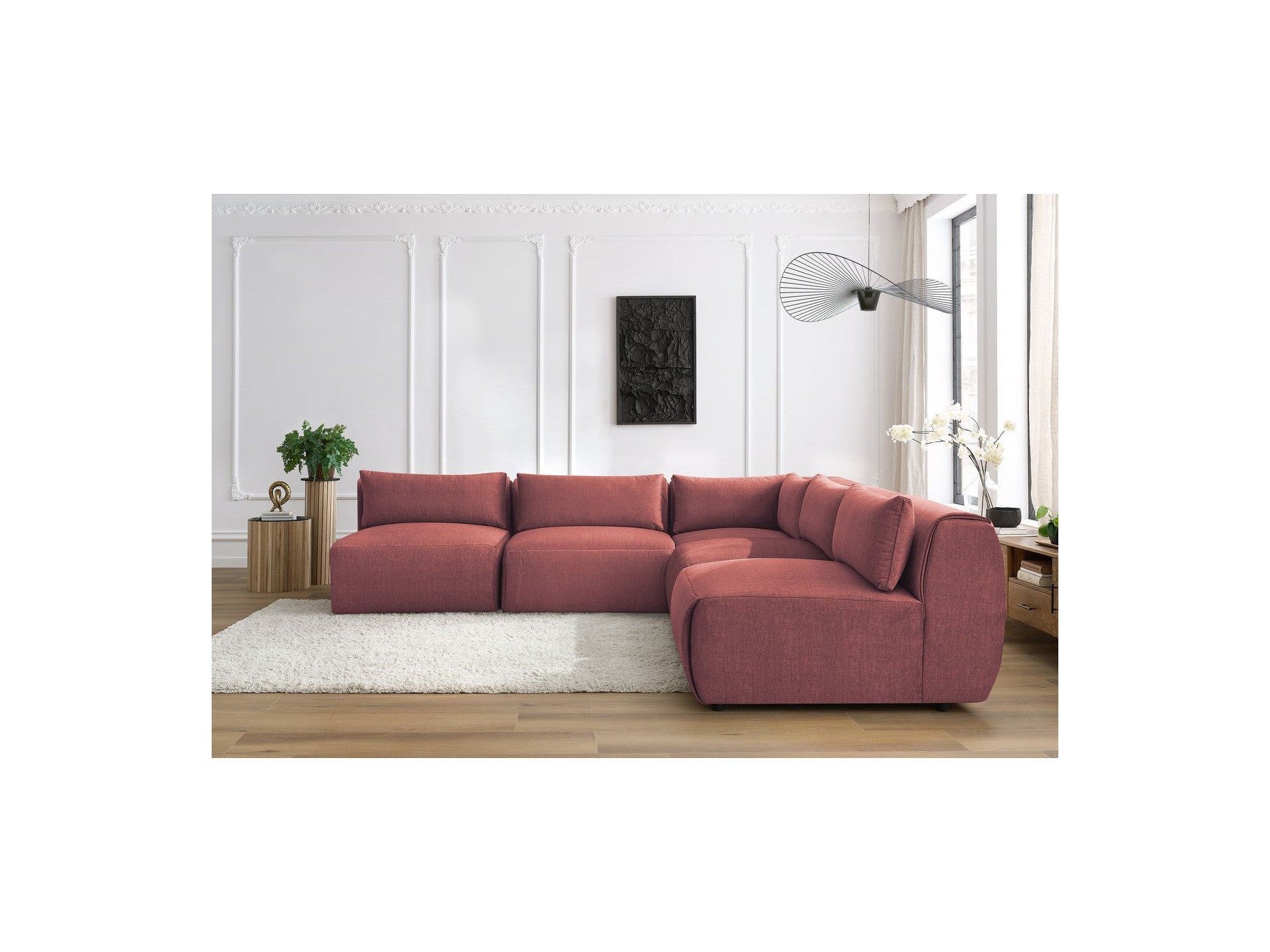Jeanne - Modular Fixed Corner Sofa - Velvet Fabric with 4 Armless Chairs and 1 Corner Unit