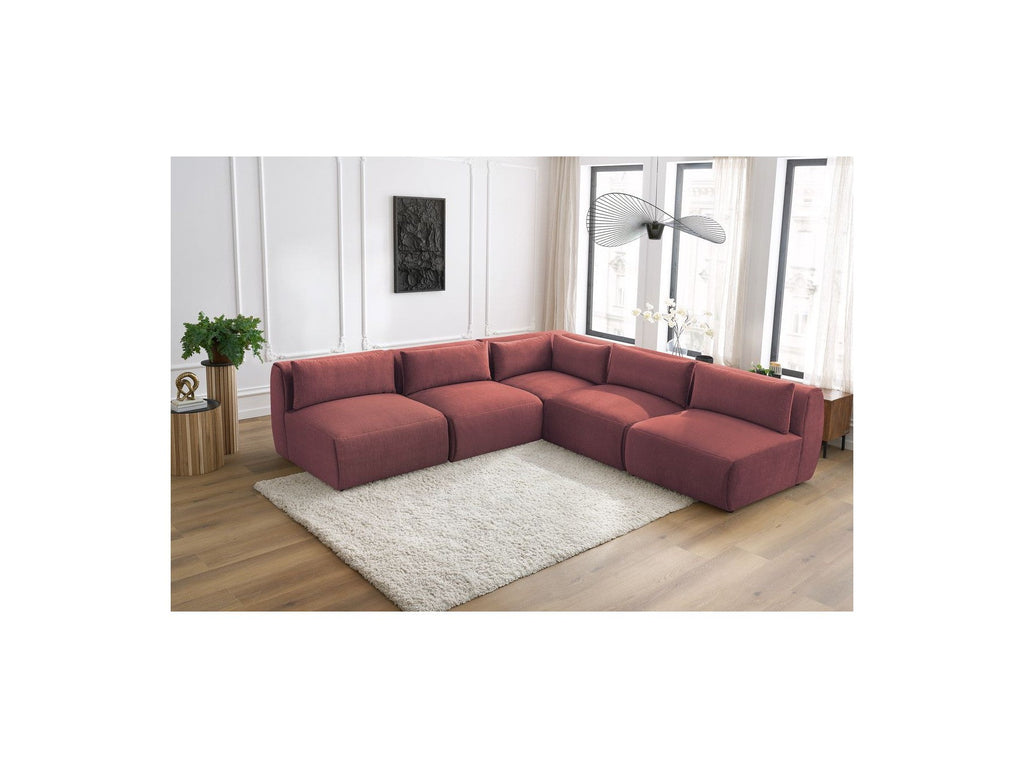 Jeanne - Modular Fixed Corner Sofa - Velvet Fabric with 4 Armless Chairs and 1 Corner Unit