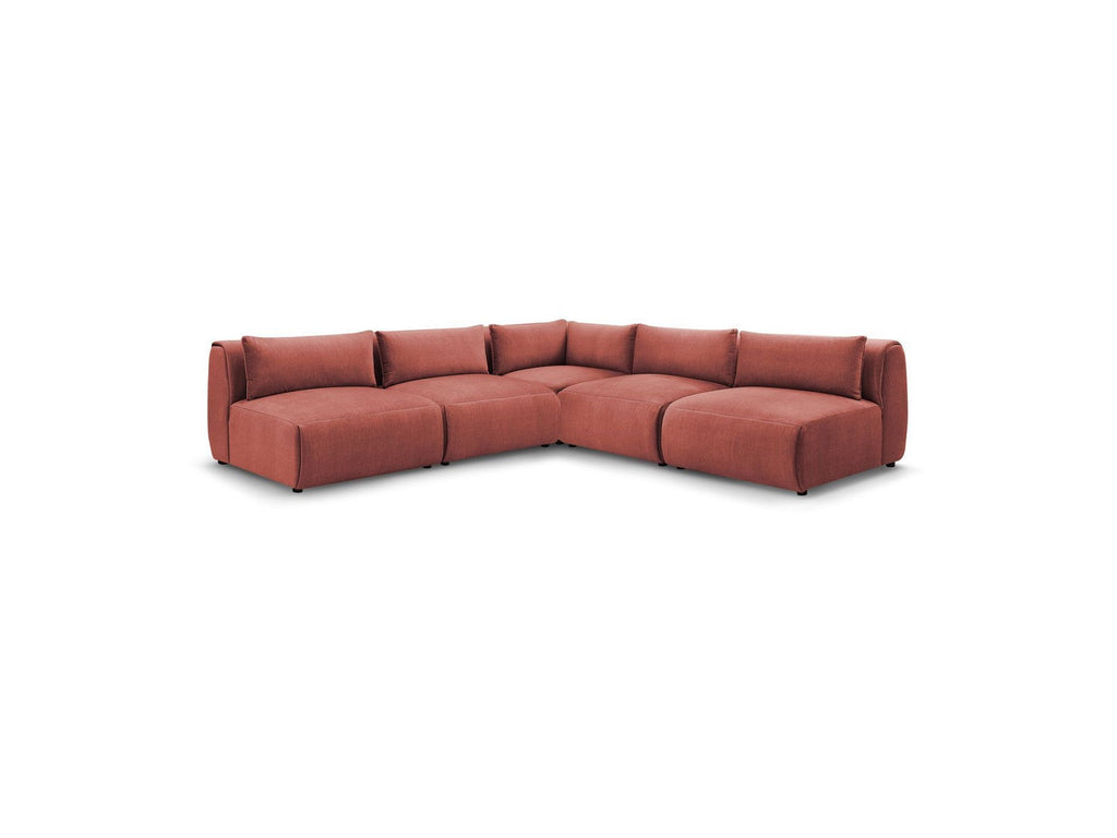 Jeanne - Modular Fixed Corner Sofa - Velvet Fabric with 4 Armless Chairs and 1 Corner Unit