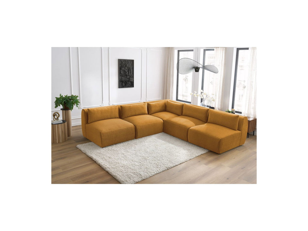 Jeanne - Modular Fixed Corner Sofa - Velvet Fabric with 4 Armless Chairs and 1 Corner Unit