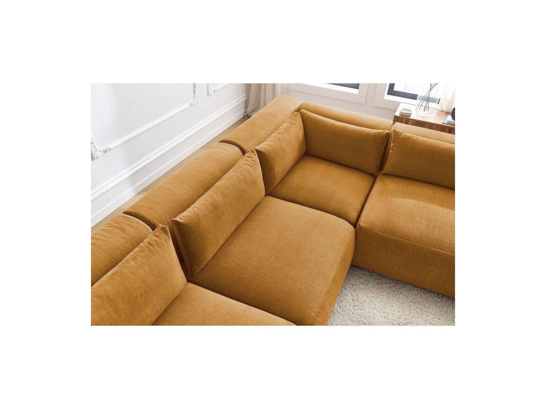 Jeanne - Modular Fixed Corner Sofa - Velvet Fabric with 4 Armless Chairs and 1 Corner Unit