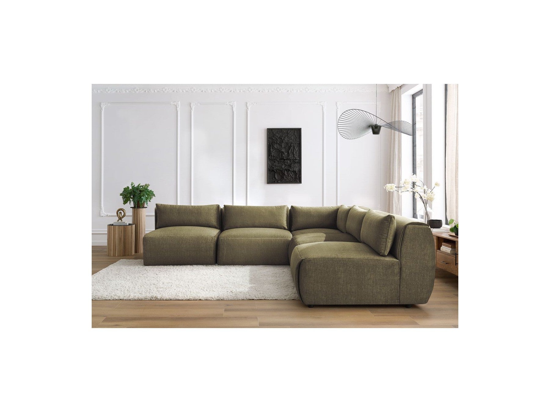 Jeanne - Modular Fixed Corner Sofa - Velvet Fabric with 4 Armless Chairs and 1 Corner Unit
