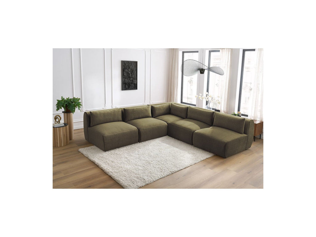 Jeanne - Modular Fixed Corner Sofa - Velvet Fabric with 4 Armless Chairs and 1 Corner Unit