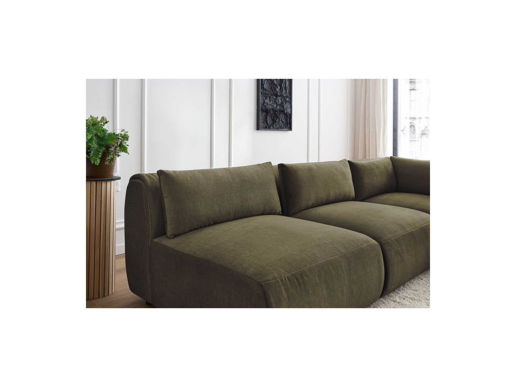 Jeanne - Modular Fixed Corner Sofa - Velvet Fabric with 4 Armless Chairs and 1 Corner Unit