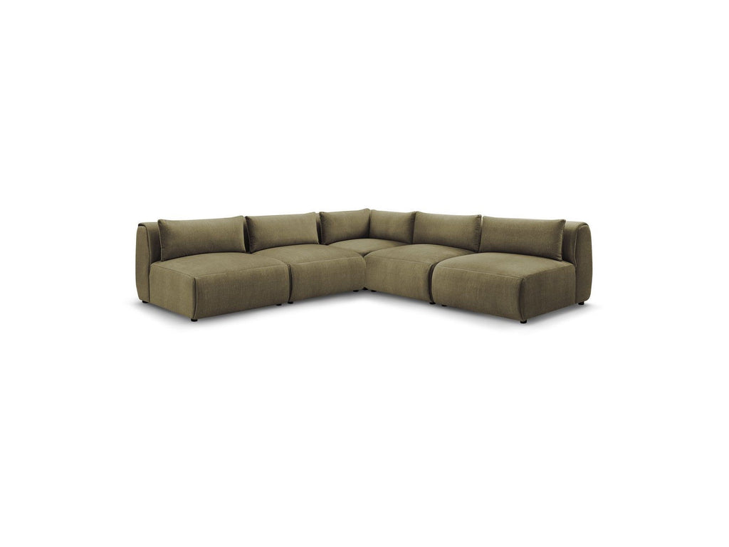 Jeanne - Modular Fixed Corner Sofa - Velvet Fabric with 4 Armless Chairs and 1 Corner Unit