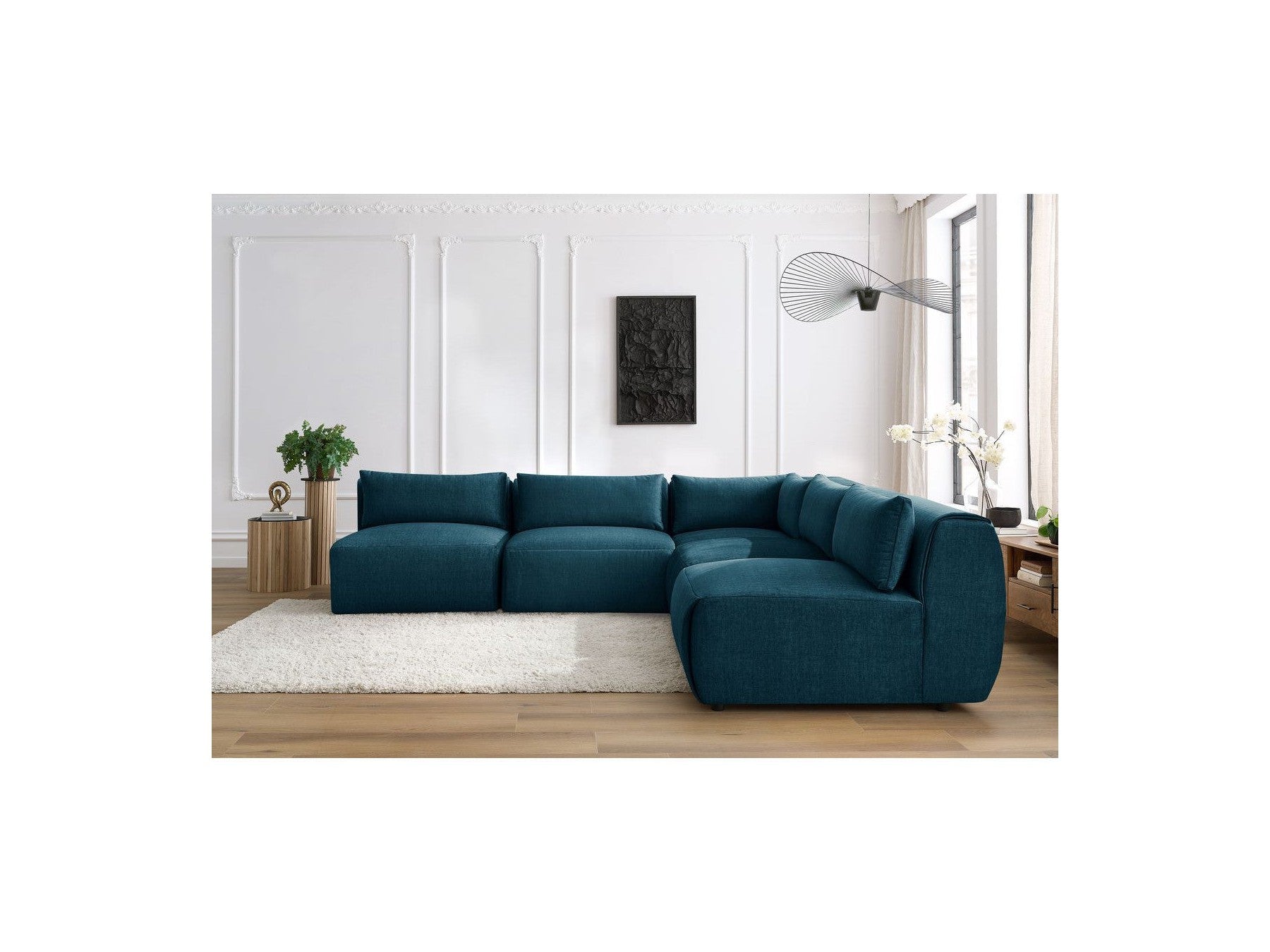 Jeanne - Modular Fixed Corner Sofa - Velvet Fabric with 4 Armless Chairs and 1 Corner Unit