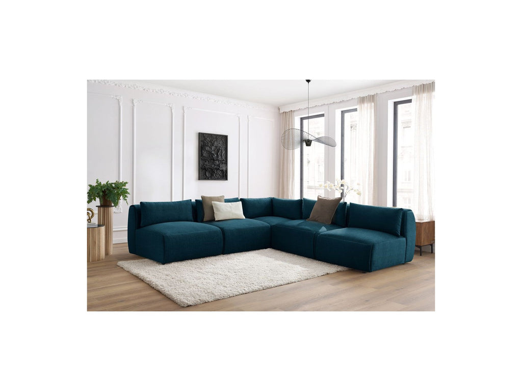 Jeanne - Modular Fixed Corner Sofa - Velvet Fabric with 4 Armless Chairs and 1 Corner Unit