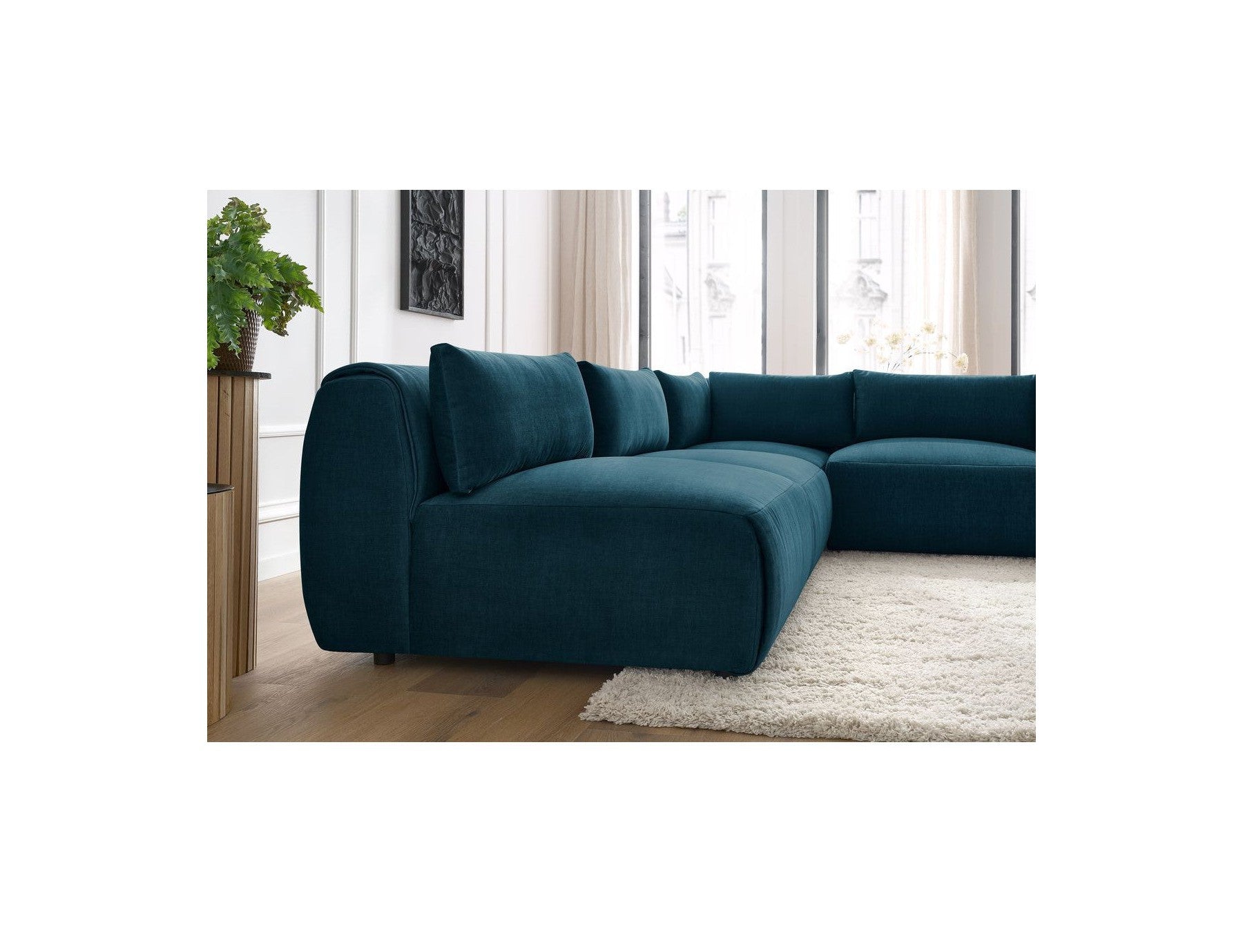 Jeanne - Modular Fixed Corner Sofa - Velvet Fabric with 4 Armless Chairs and 1 Corner Unit