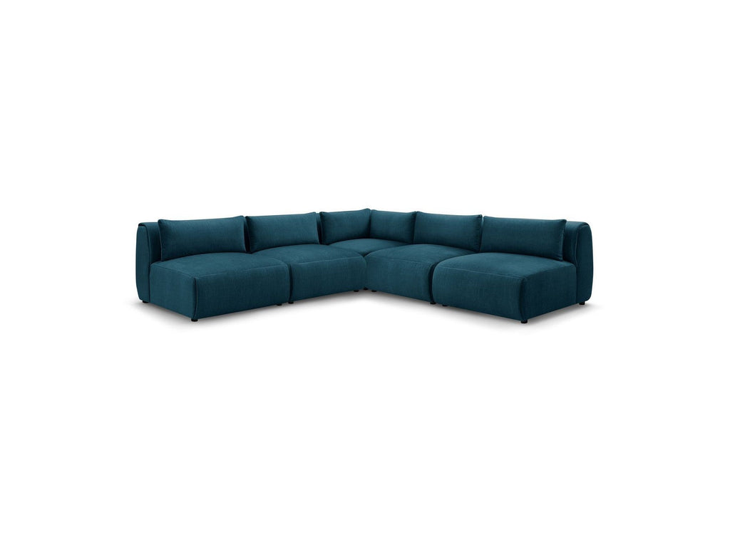 Jeanne - Modular Fixed Corner Sofa - Velvet Fabric with 4 Armless Chairs and 1 Corner Unit