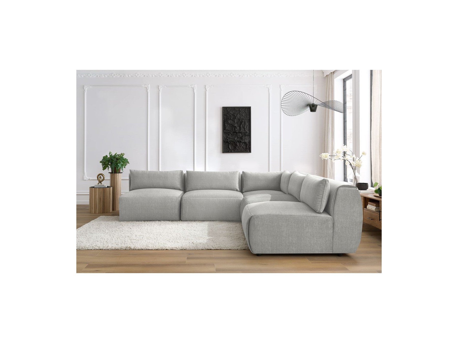 Jeanne - Modular Fixed Corner Sofa - Velvet Fabric with 4 Armless Chairs and 1 Corner Unit