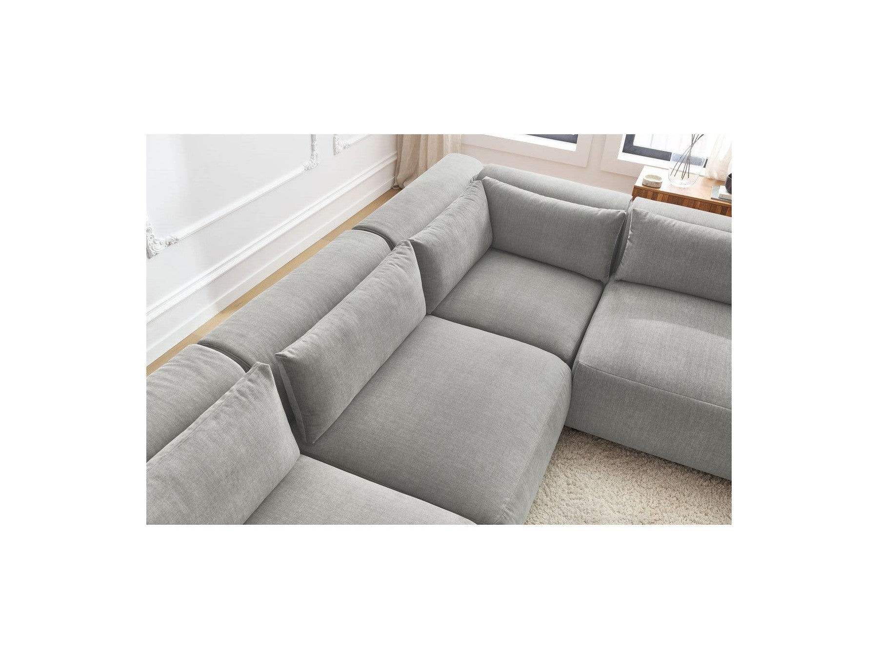 Jeanne - Modular Fixed Corner Sofa - Velvet Fabric with 4 Armless Chairs and 1 Corner Unit