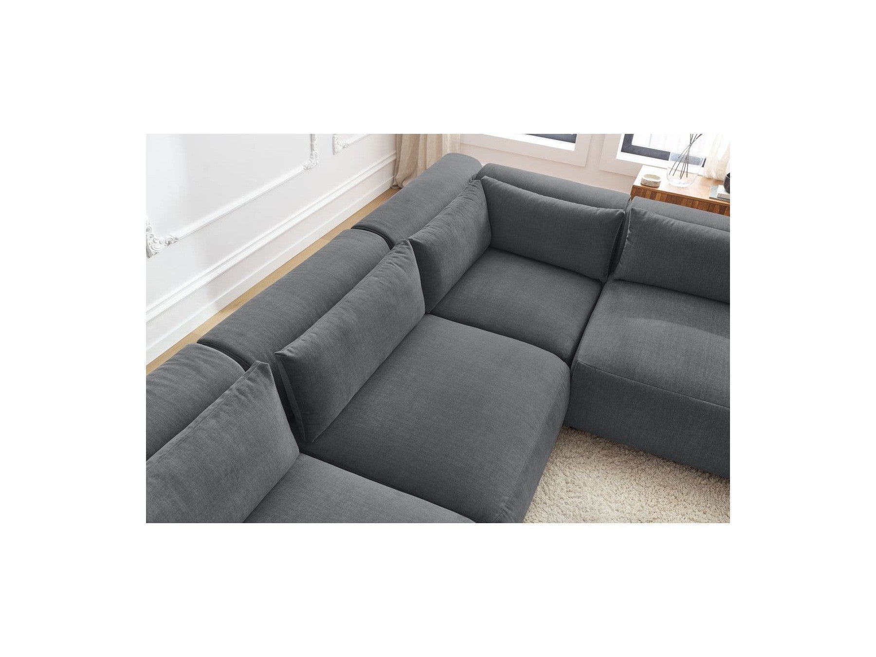 Jeanne - Modular Fixed Corner Sofa - Velvet Fabric with 4 Armless Chairs and 1 Corner Unit