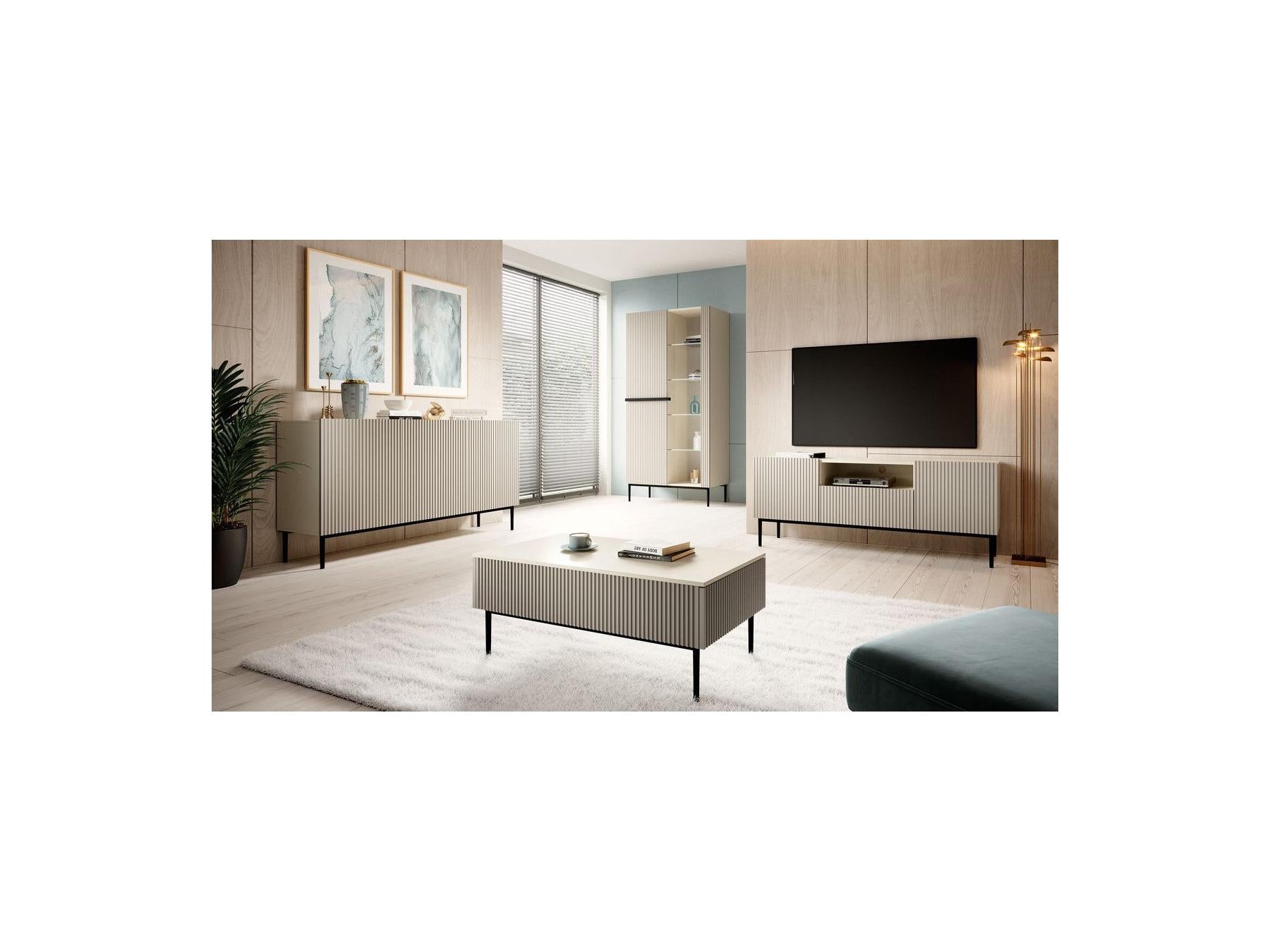 Kasha - Meuble Vitrine 2 Portes - Pieds Noirs