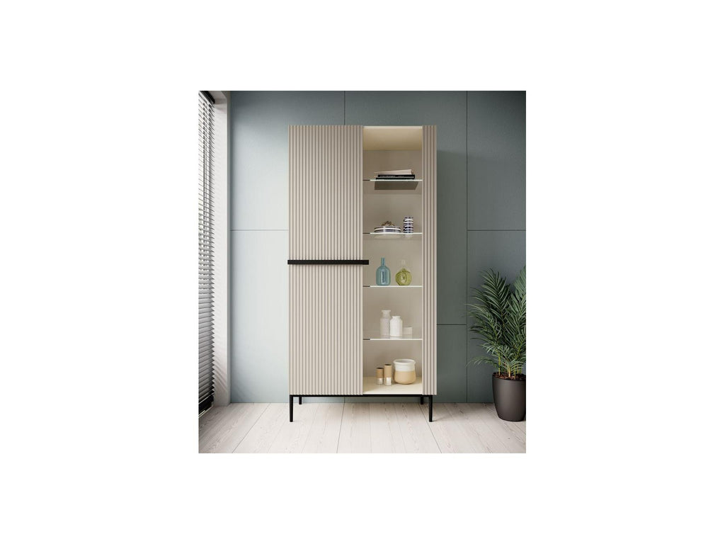 Kasha - Meuble Vitrine 2 Portes - Pieds Noirs