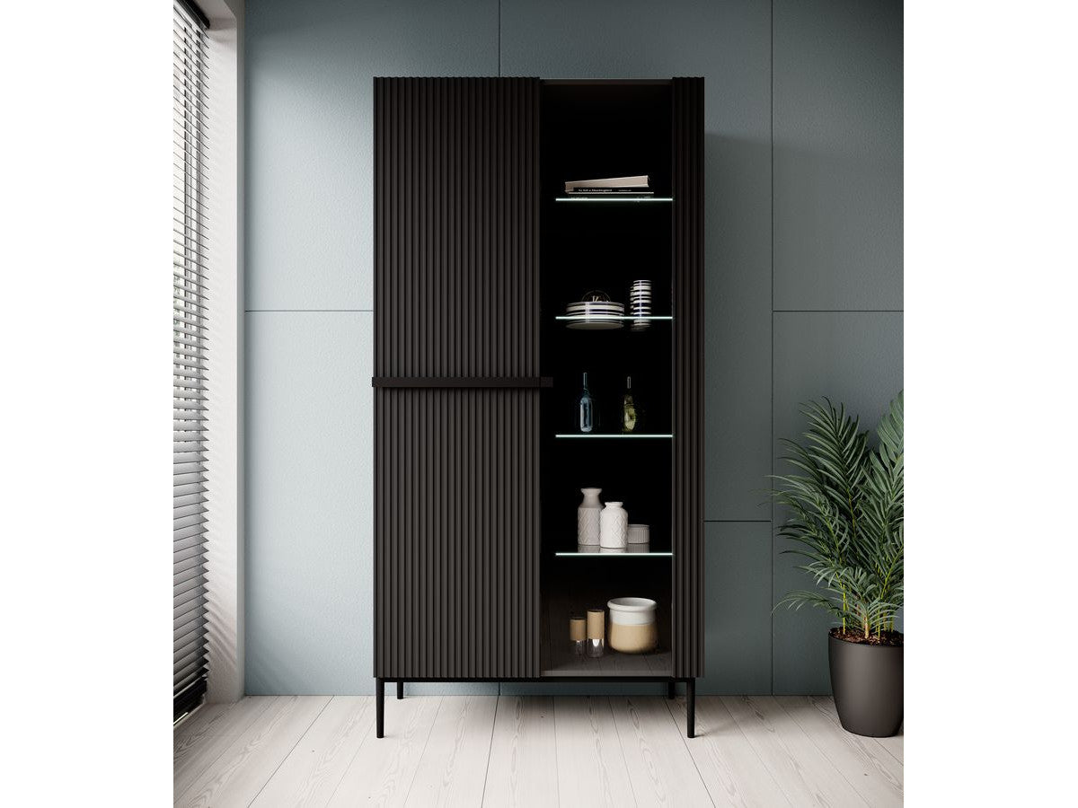 Kasha - Meuble Vitrine 2 Portes - Pieds Noirs