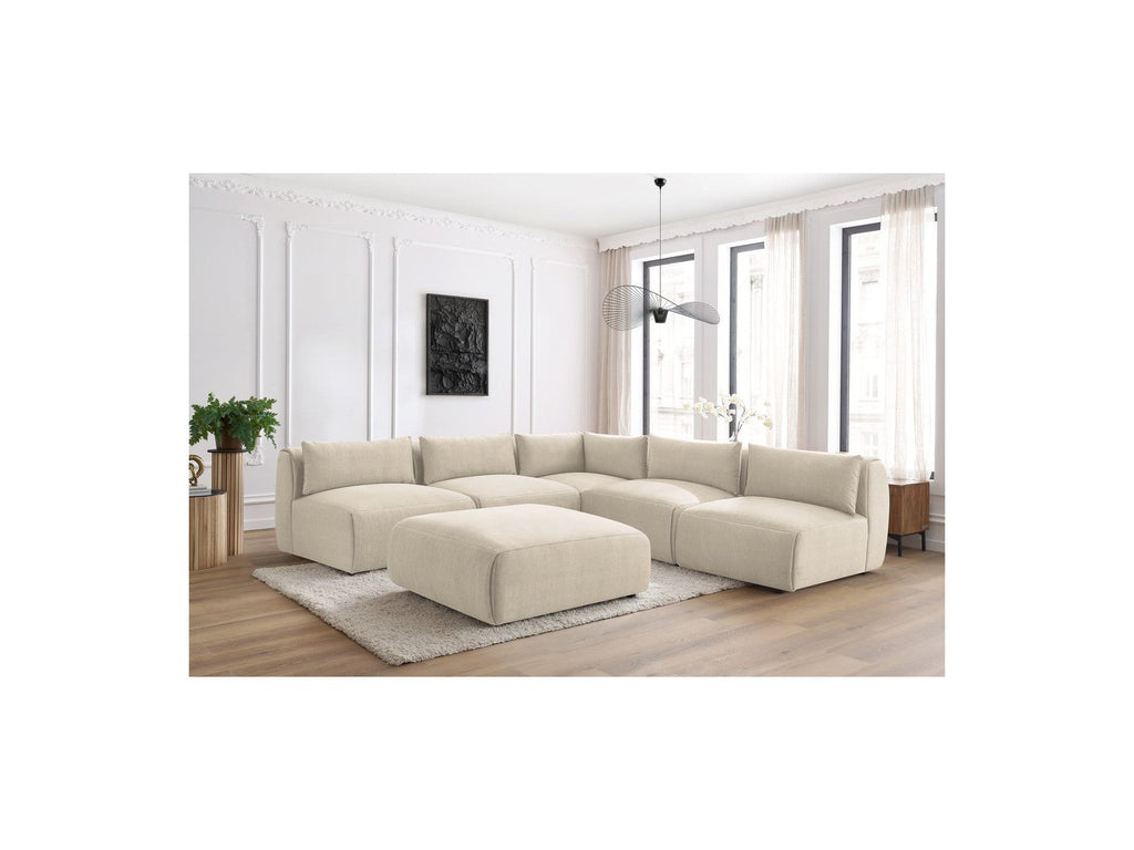 Modular Fixed Corner Sofa Jeanne Velvet Fabric with 4 Armchairs, 1 Corner and 1 Ottoman