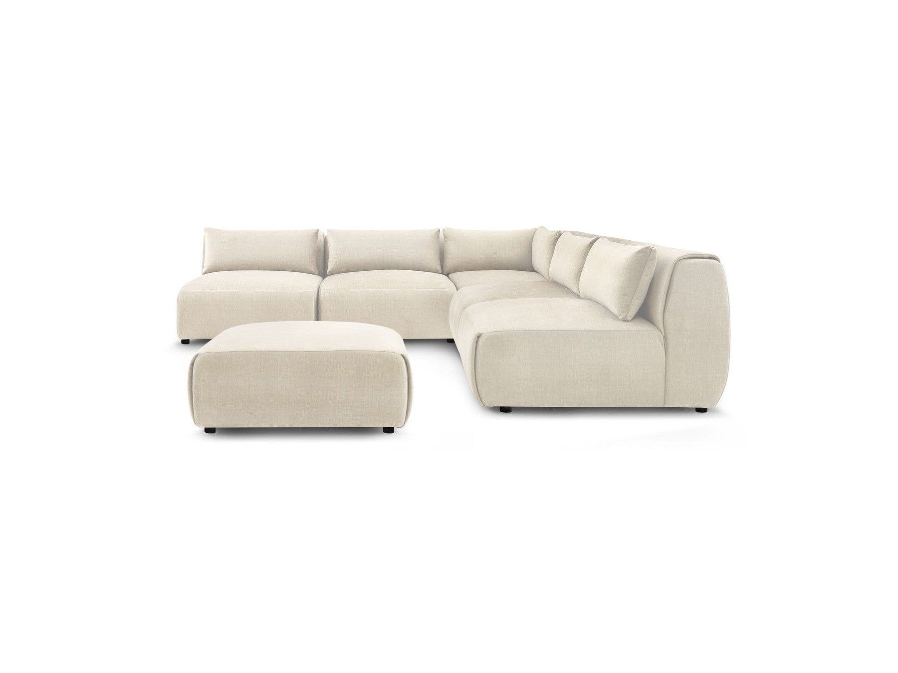 Modular Fixed Corner Sofa Jeanne Velvet Fabric with 4 Armchairs, 1 Corner and 1 Ottoman