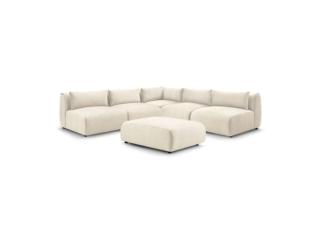 Modular Fixed Corner Sofa Jeanne Velvet Fabric with 4 Armchairs, 1 Corner and 1 Ottoman