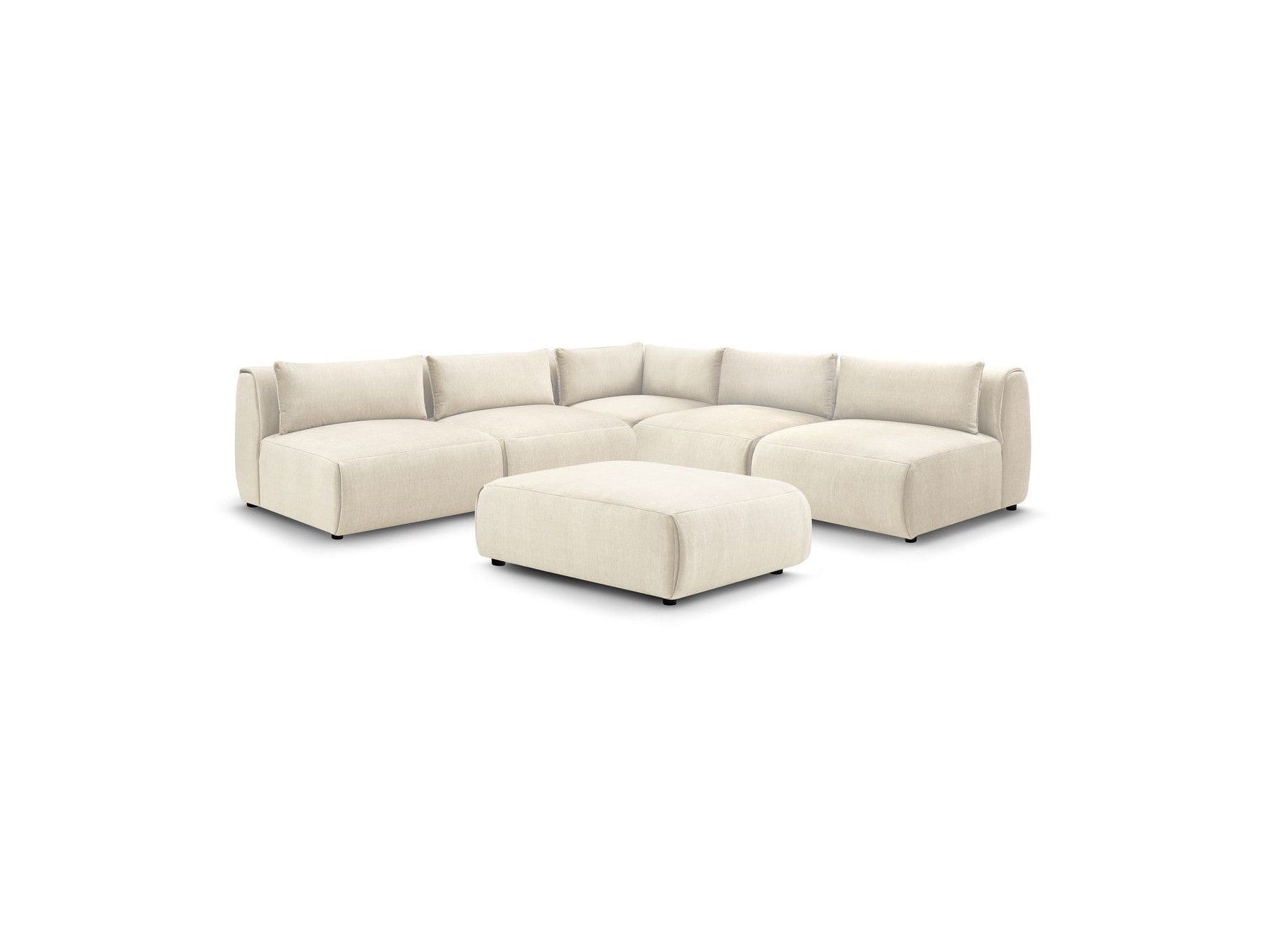 Modular Fixed Corner Sofa Jeanne Velvet Fabric with 4 Armchairs, 1 Corner and 1 Ottoman
