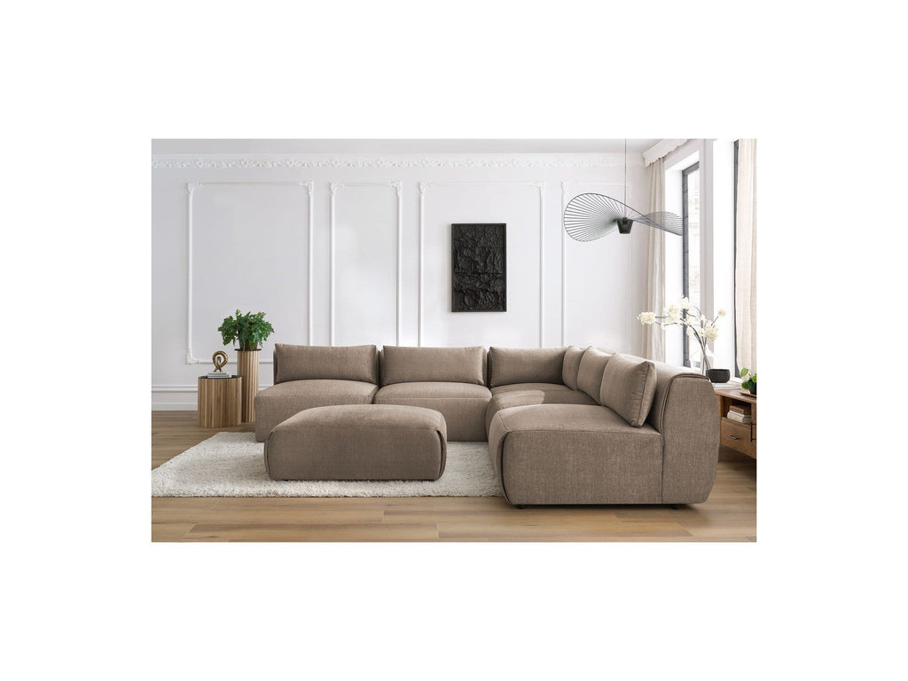 Modular Fixed Corner Sofa Jeanne Velvet Fabric with 4 Armchairs, 1 Corner and 1 Ottoman