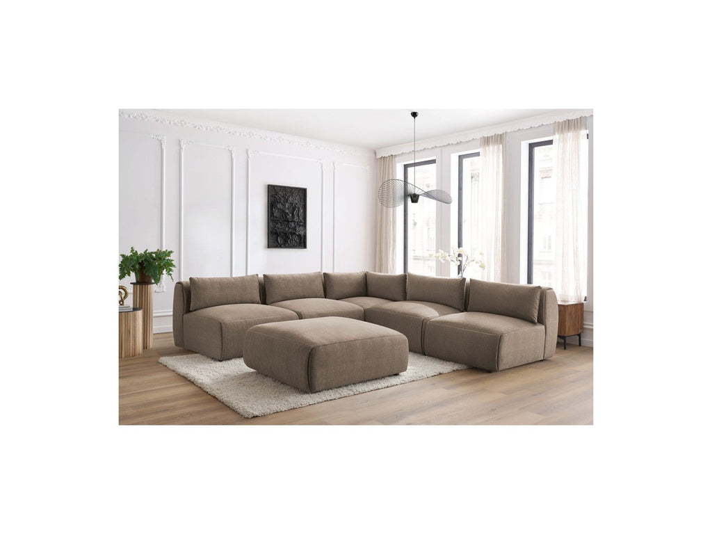Modular Fixed Corner Sofa Jeanne Velvet Fabric with 4 Armchairs, 1 Corner and 1 Ottoman