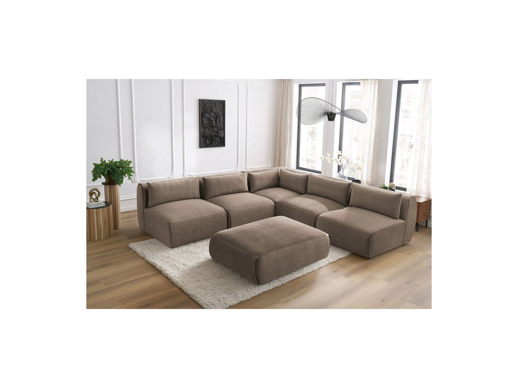 Modular Fixed Corner Sofa Jeanne Velvet Fabric with 4 Armchairs, 1 Corner and 1 Ottoman