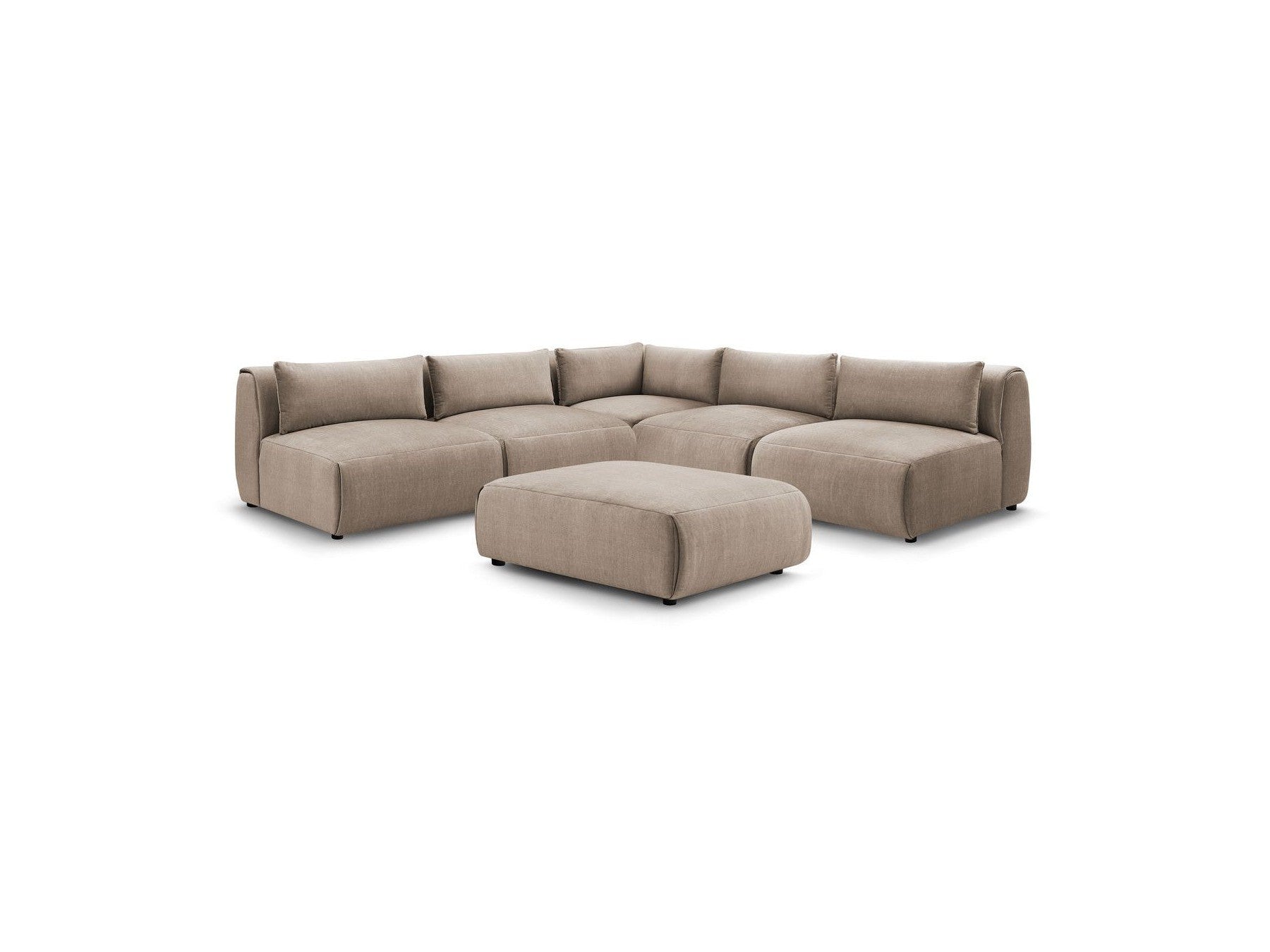 Modular Fixed Corner Sofa Jeanne Velvet Fabric with 4 Armchairs, 1 Corner and 1 Ottoman