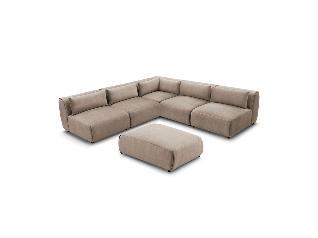 Modular Fixed Corner Sofa Jeanne Velvet Fabric with 4 Armchairs, 1 Corner and 1 Ottoman